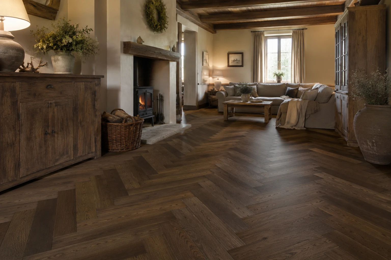 Multiplank eiken visgraat dubbel gerookt